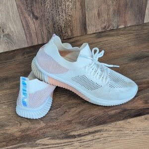 Stylish White and Pink Women's Slip On Mesh Sneakers Tennis Shoes 41     M667